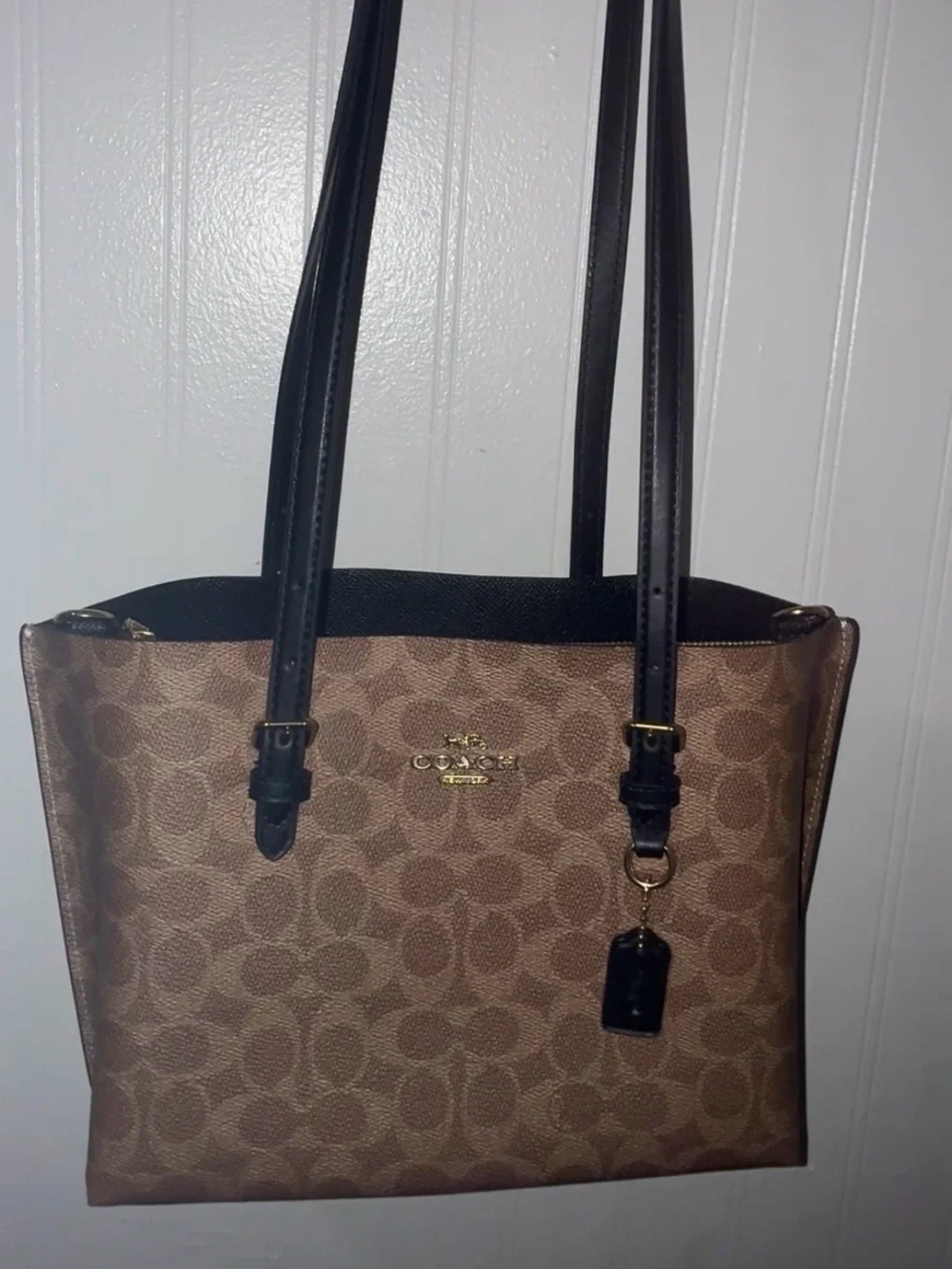 Coach Brown Signature Canvas Tote with Black Trim